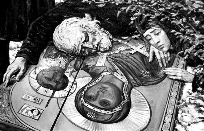Фрагмент полотна Ильи Глазунова «Раскулачивание», которое впервые было показано на юбилейной выставке художника в Манеже в 2010 году. На картине (400х800) более 100 фигур